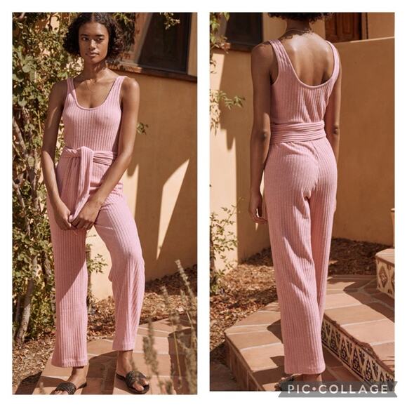 Ribbed Knit SAYLOR Womens XS Molly Tie Waist Straight Leg Jumpsuit Lounge Casual - Picture 12 of 13